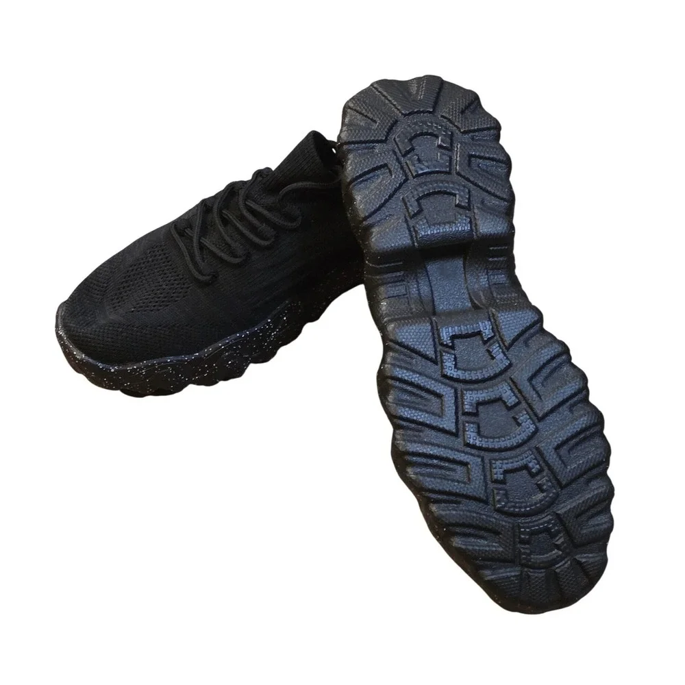 Black Knit Athletic Sock Sneakers Speckled Chunky Sole Trainers EU 38 US 7.5